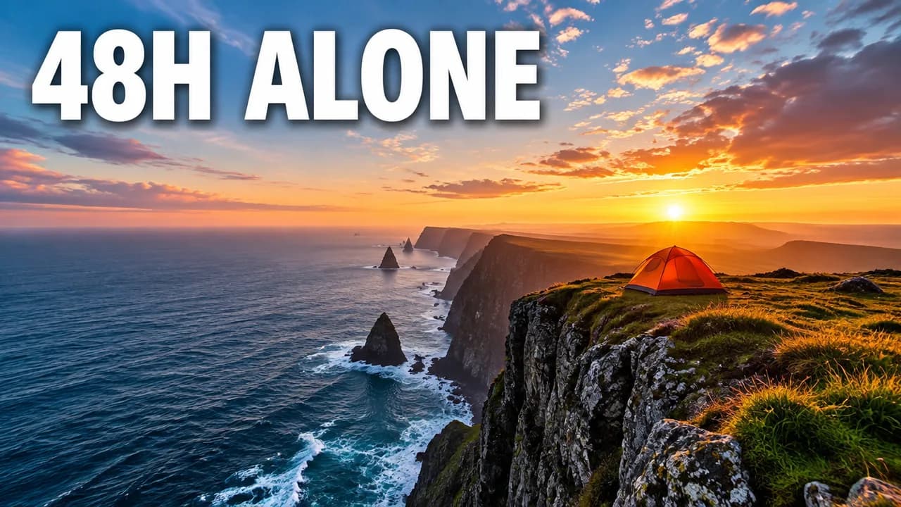 Concept thumbnail: an orange tent on a sea cliff at sunset, with the headline 48H alone